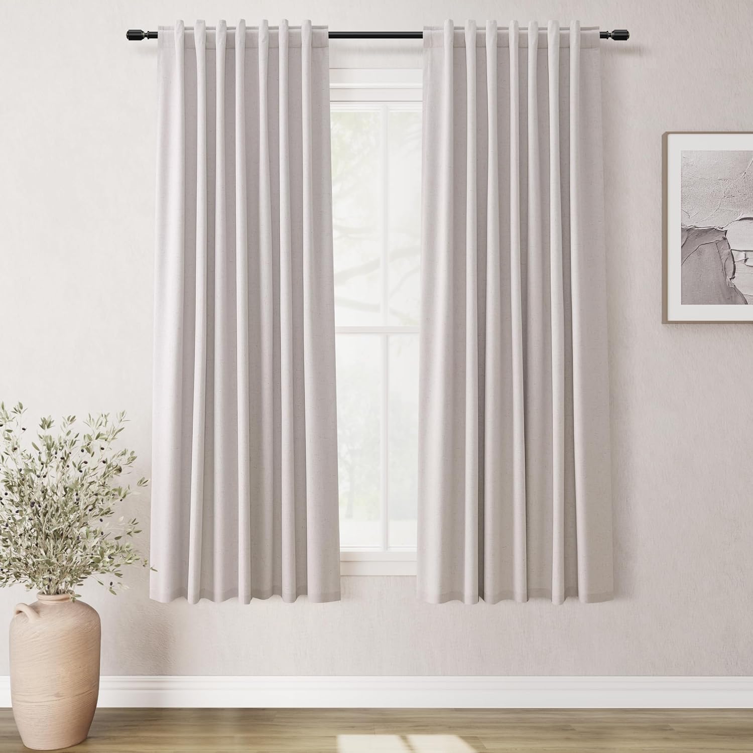 BOODII 63 Inch Blackout Curtains Linen Black Out Curtains for Bedroom 2 Panels Set Neutral Room Darkening Curtain Champagne Thermal Insulated Curtain for Nursery Window Drapes Back Tab 52x63 Champagne 52"W x 63"L (Pack of 2)