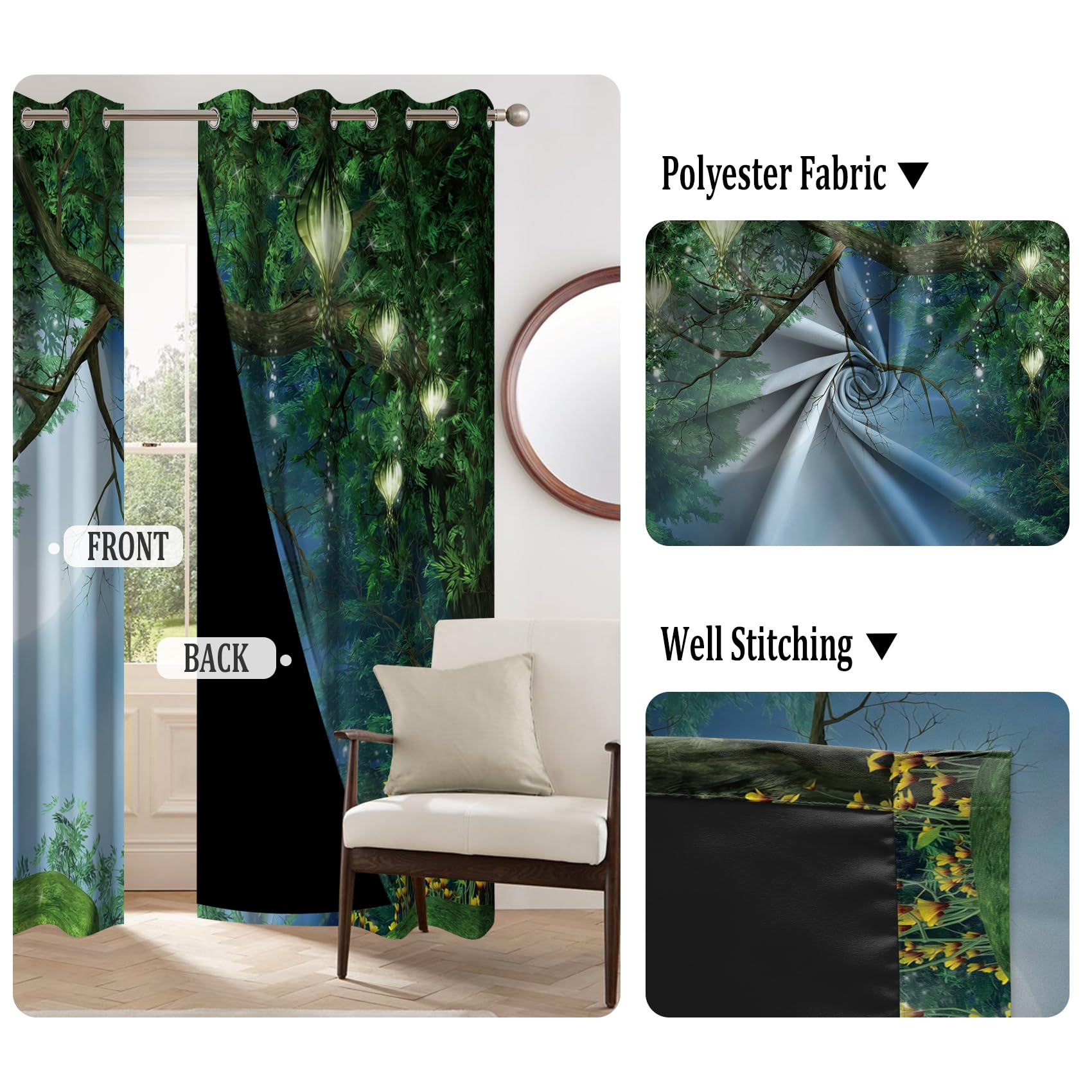 Rideau Occultant Thermiques Dessin Animé Jungle Fleurs Coucher De Soleil Imprimé Pour Salon