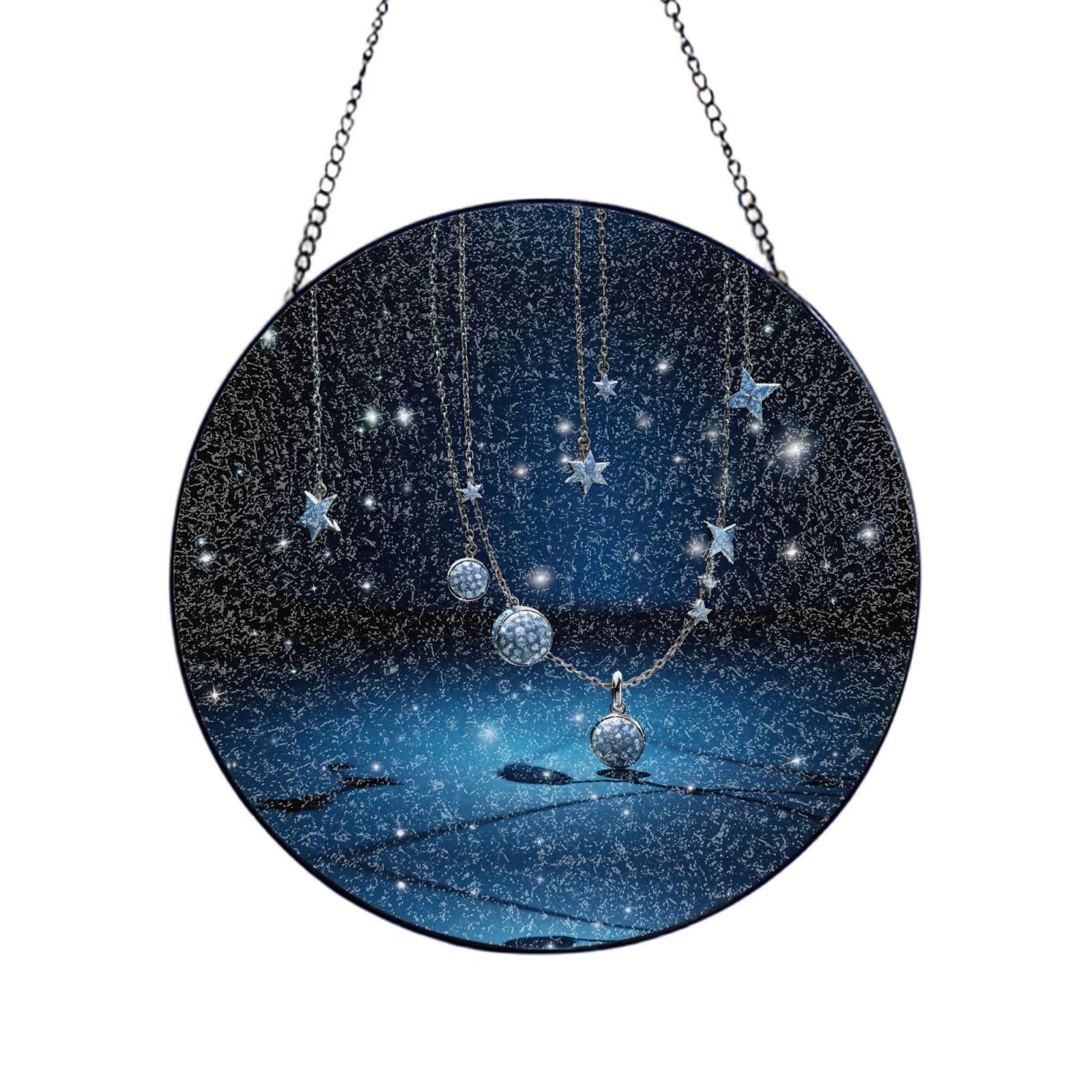 Phayah Pearls Print Glass Window Hanging Sun Catchers Suncatcher Decor For Birthday For Home Garden Porch 12in（30cm）