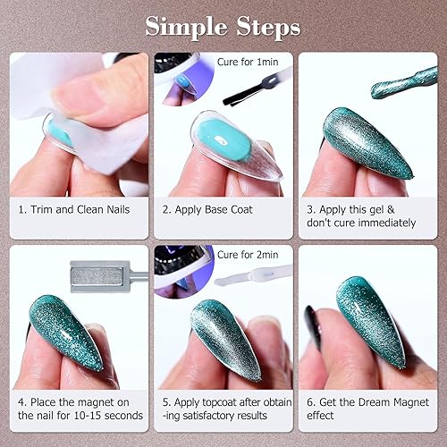 Miniatura 6 de Lawnite Juego de 6 esmaltes de uñas de gel de ojo de gato de cristal, 6 colores, verde, azul, naranja, magnético, holográfico, gelatina, gel