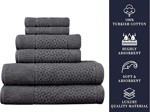 Miniatura 6 de Classic Turkish Towels CTT - Juego de toallas de lujo de 6 piezas, 100% algodón turco, de secado rápido, altamente absorbente y cómodo, incluye 2