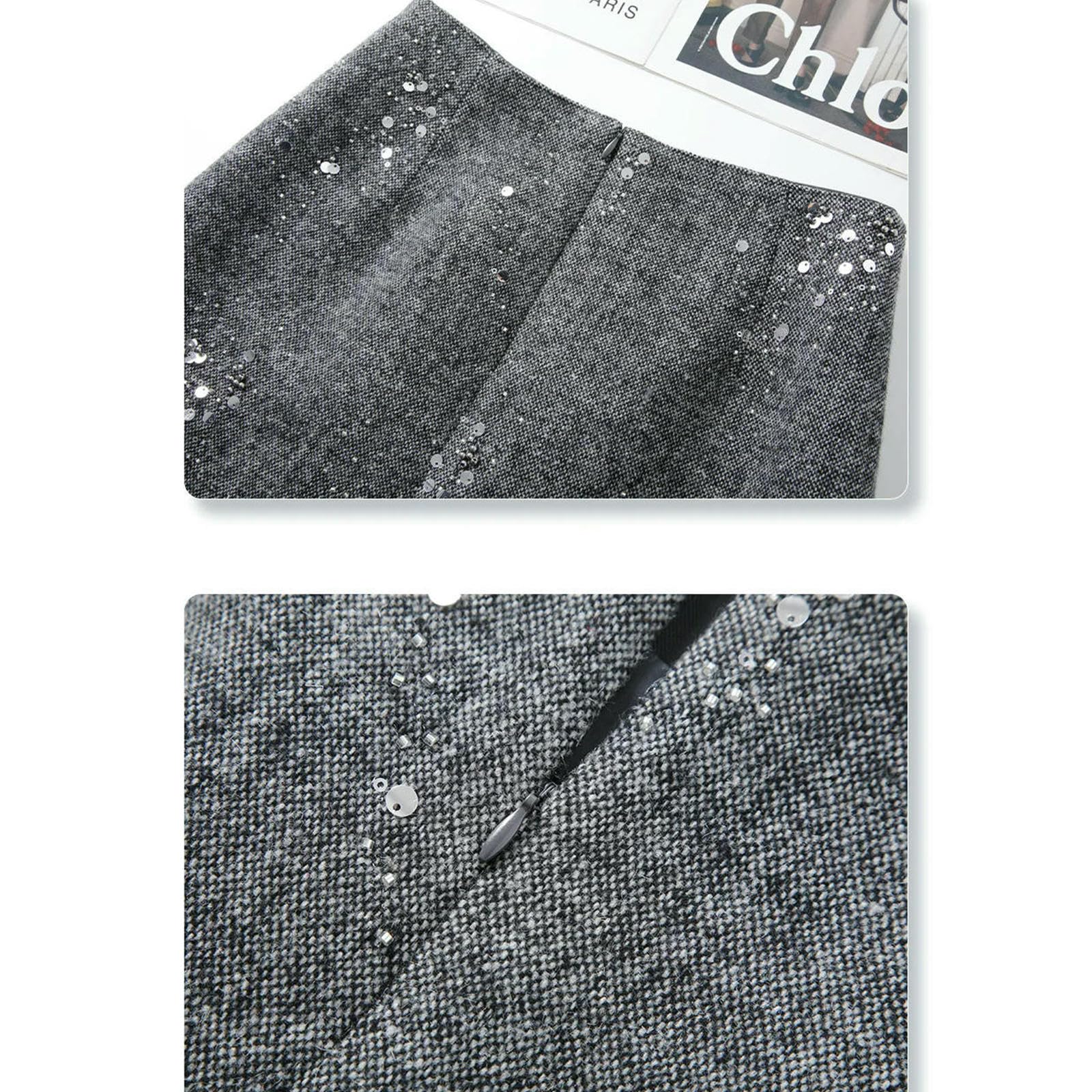 Rock Damen-Minirock, Pailletten, Hohe Taille, Lässig, Kurze Röcke, Damenkleidung, Büro, Damenmode, Party, Faldas, Braun-grau-l