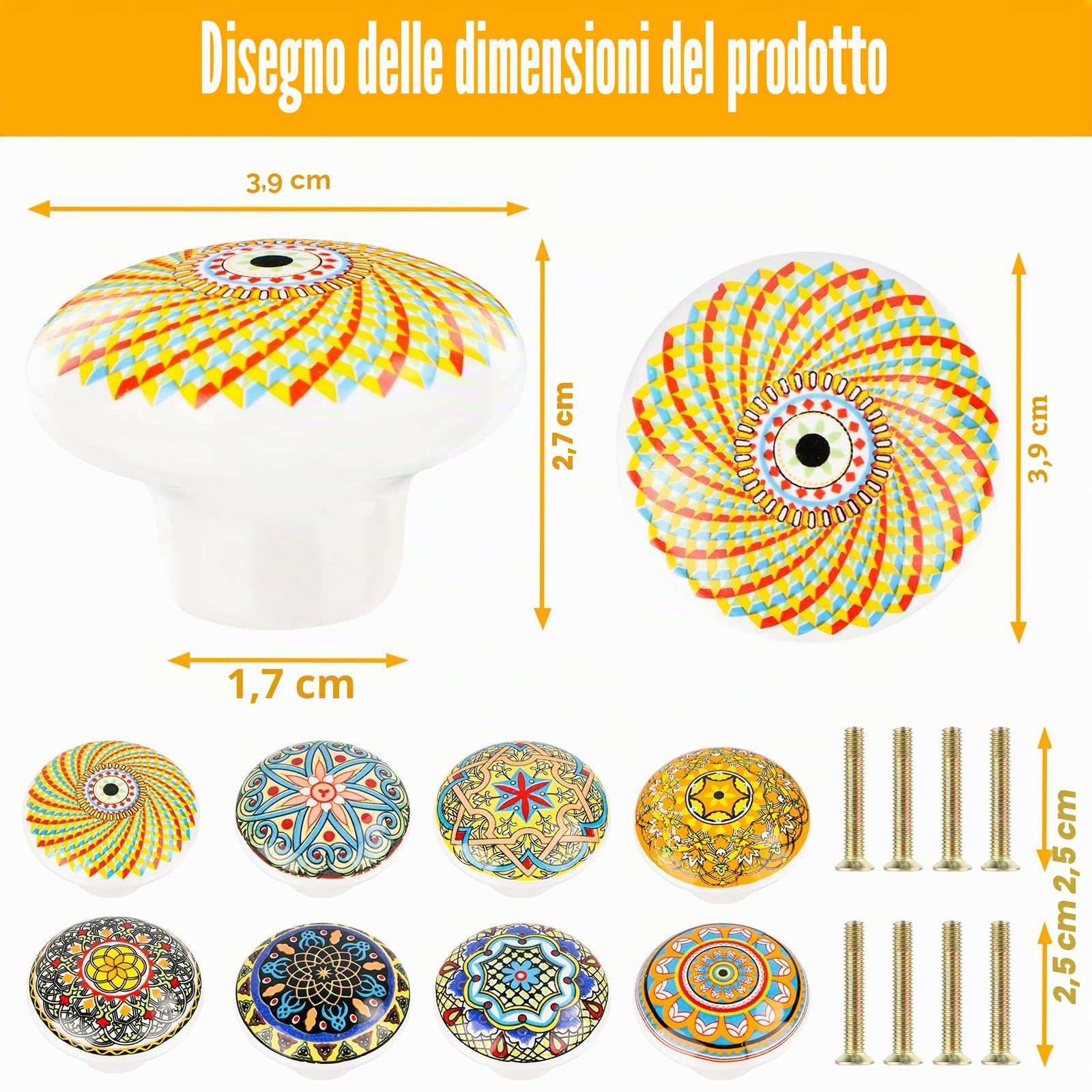 8 Pcs pomelli per mobili Pomelli ceramica per cassetti in stile bohémien Pomelli in 8 modelli diversi per armadio, maniglie di porte e credenze