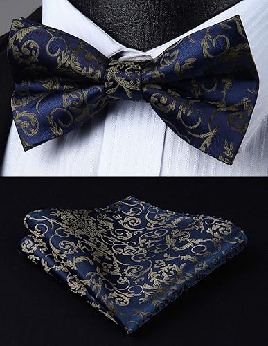 Miniatura 5 de HISDERN Bow Ties for Men Pre-tied Paisley Bow Ties Pocket Square Set Men's Bowtie Wedding Party