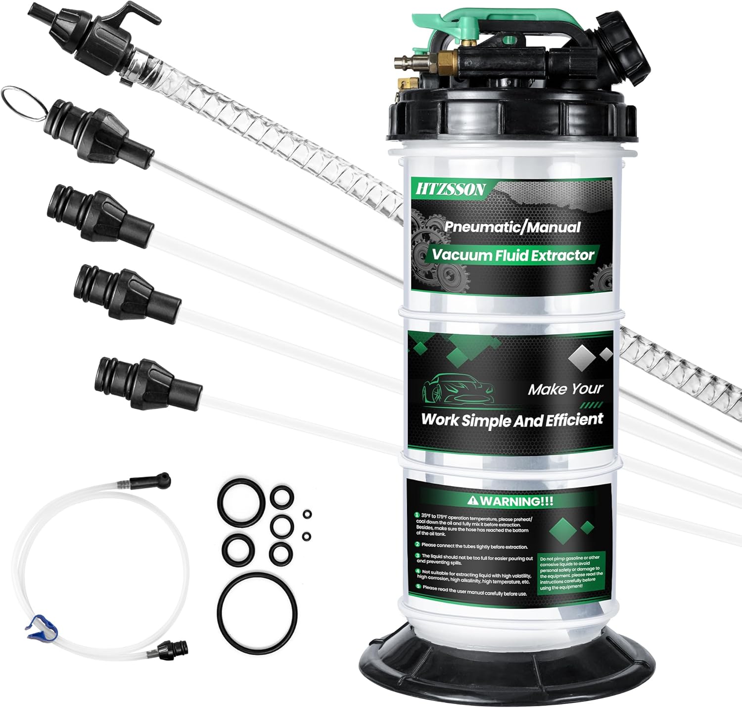 5.3 L Manual Pneumatic Fluid Extractor, Oil Change Vacuum Pump Extractor with 5 Tubes and A Brake Bleeding Hose for Automotive, Boats 5.3L