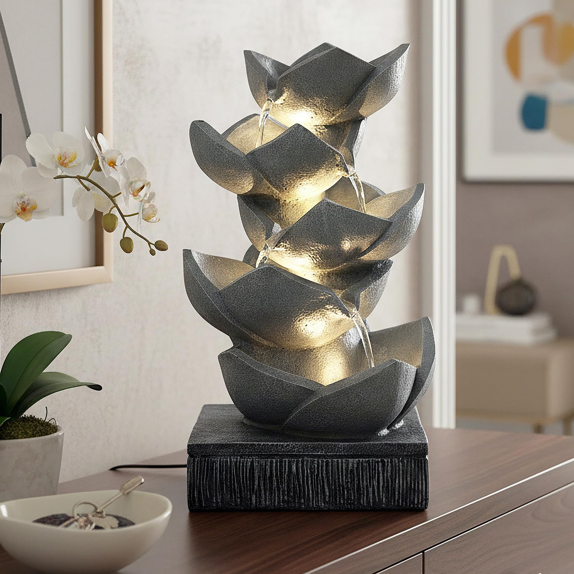 Springbrunnen BK901 mit LED Beleuchtung Gartenbrunnen Skulptur Gartenfigur Wasserspiel 47cm Kaskade Zimmerbrunnen Gartendekoration