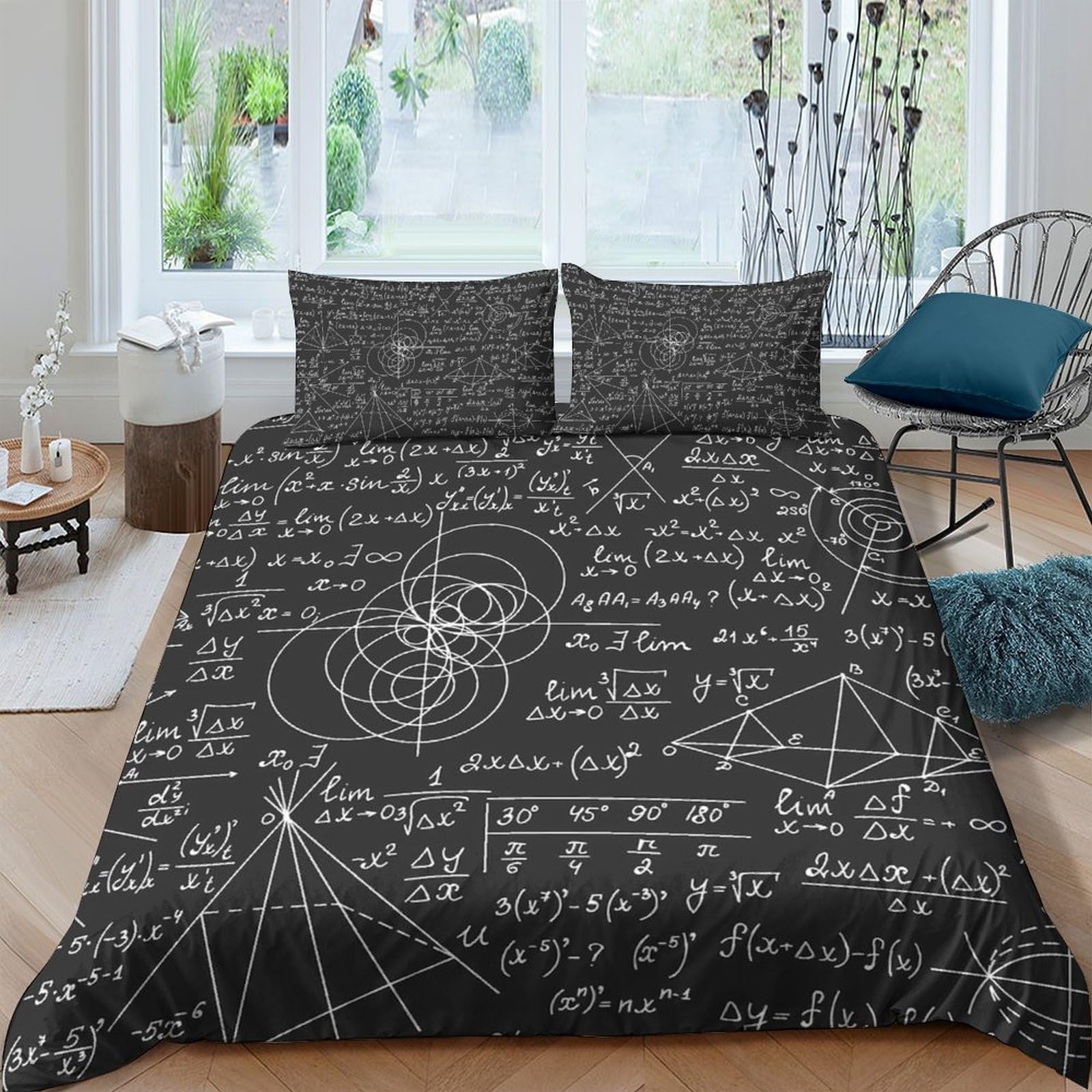 Ctjqhvkz Style-4 3D Printed Chalkboard Formula Fitted Sheet Microfiber Anti-Slip Protection Geometric Equation Mattress Cover Bedroom Decor Single（135X200cm）