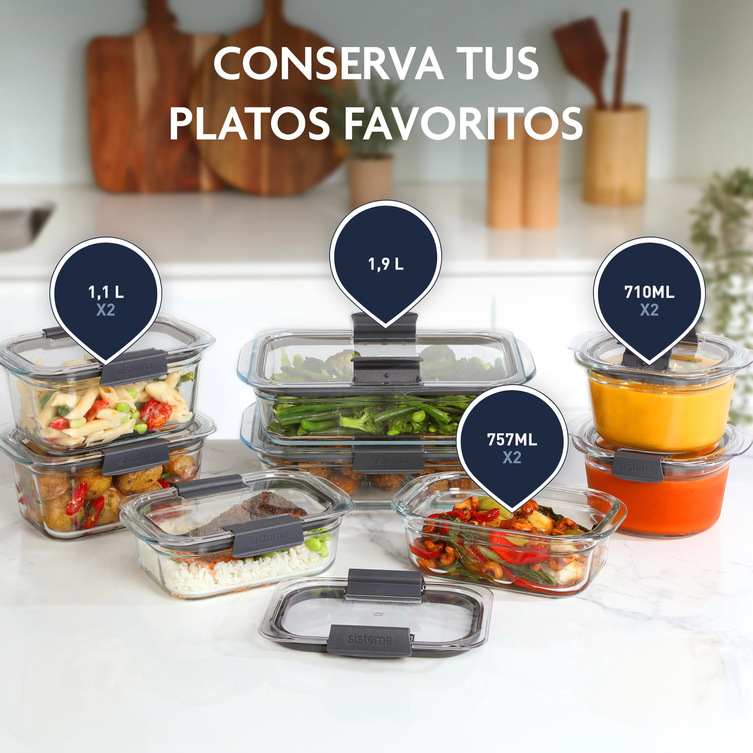 Juego de 8 herméticos de vidrio Sistema Brilliance, 100% herméticos y a prueba de fugas, con válvulas para microondas que evitan salpicaduras, base apta para horno y freidora aire