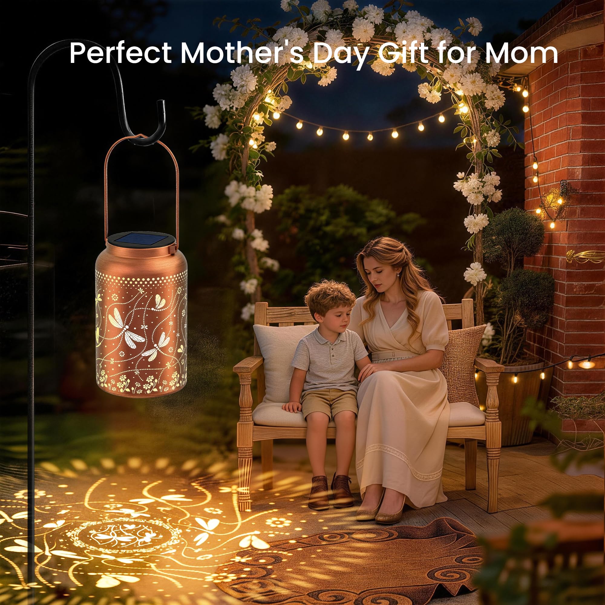 JEJOT Faroles solares impermeables para exteriores, libélula solar, regalo para mujeres, niñas, mamá, abuela, linterna solar colgante de metal de alta resistencia para patio, jardín, porche, paisaje