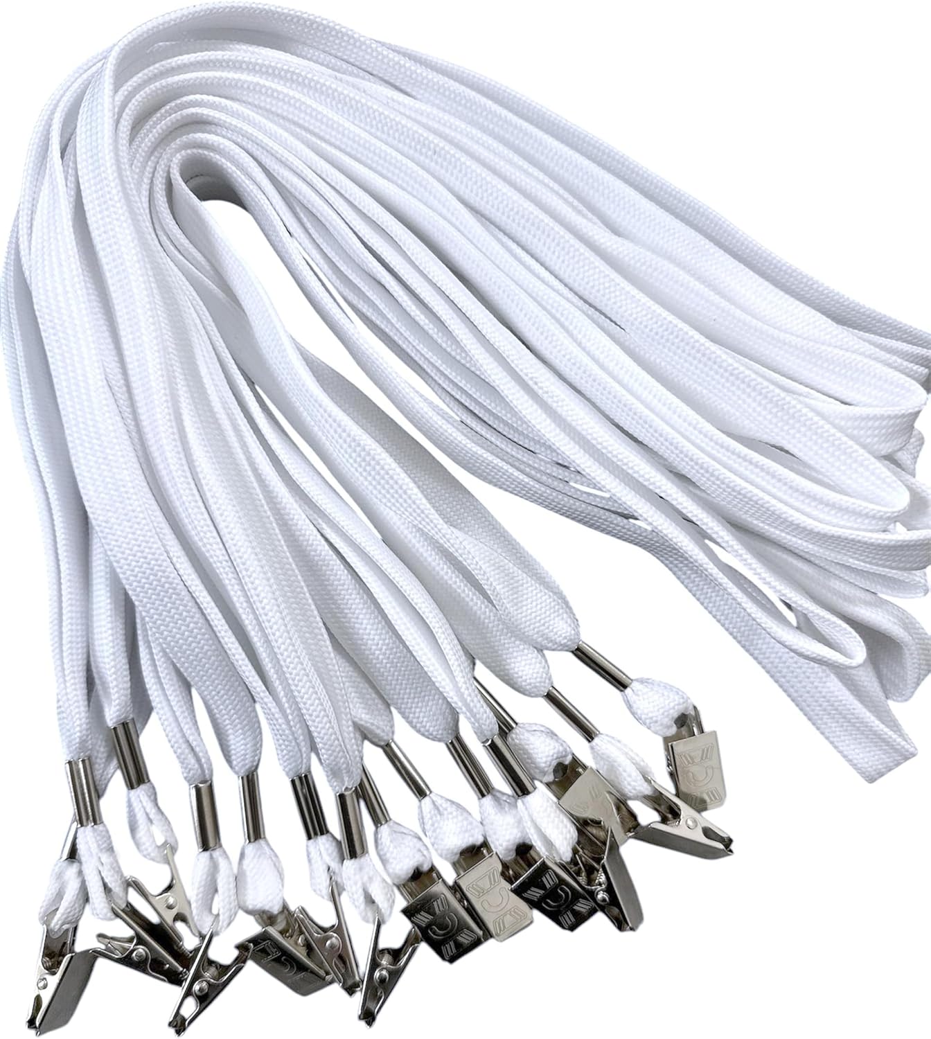 ONDEPOT 100pcs Flat ID Neck Lanyards for Badges with Bulldog Clip - White Color - Image 6