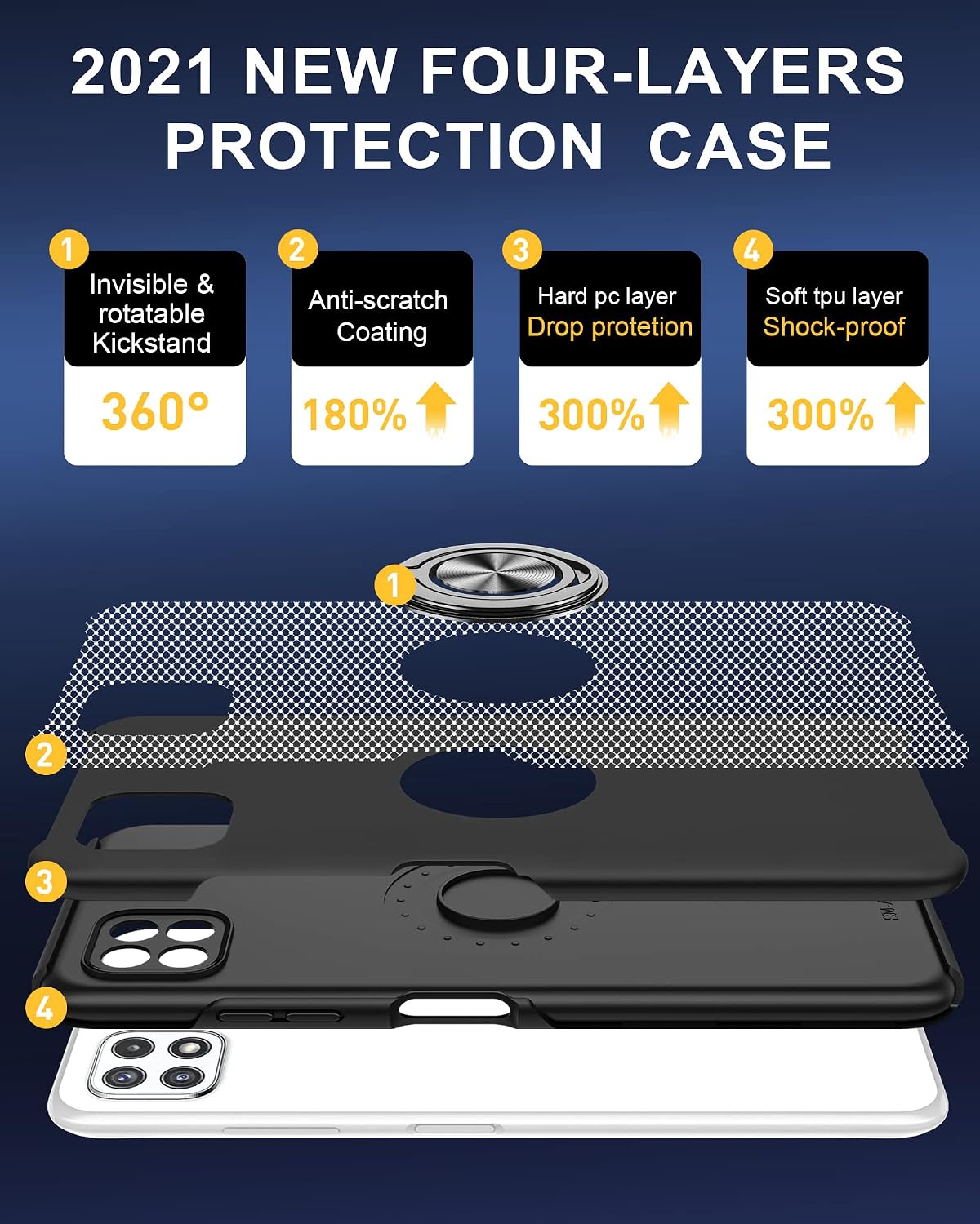 Saiboro for Celero 5g Phone Case with 360° Finger Ring Stable Holder Invisible Kickstand and Full Camera Cover,Shockproof TPU+PC Duty Rugged Hard Protection for Boost Celero 5g Phone Case(Black)