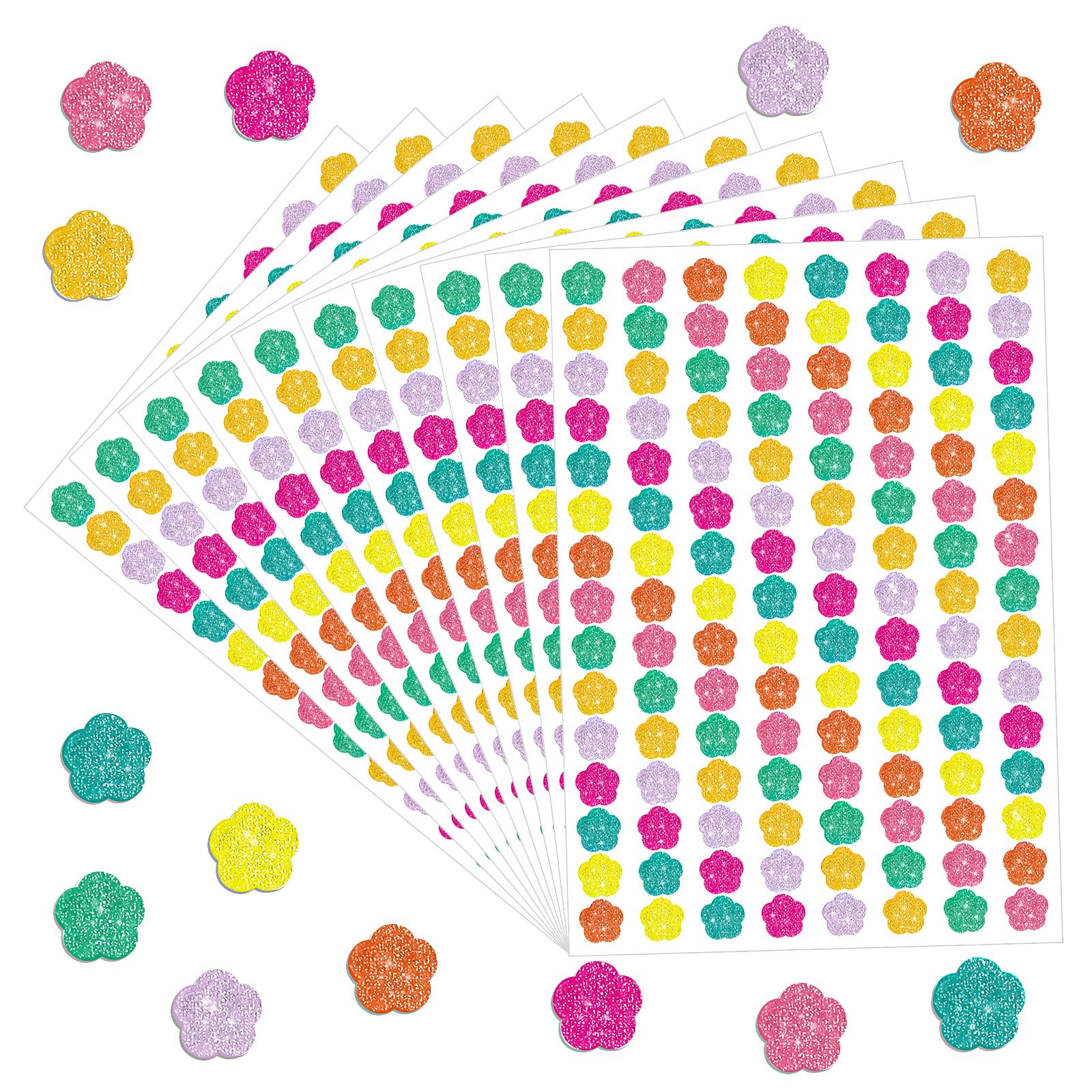 Lincia 1200 Pcs Glitter Flowers Stickers Sparkly Small Flowers Stickers for Kids Toddlers Students Teachers Reward Sheet Incentive Charts Themed Class Classroom Art Craft Party Favor Supplies