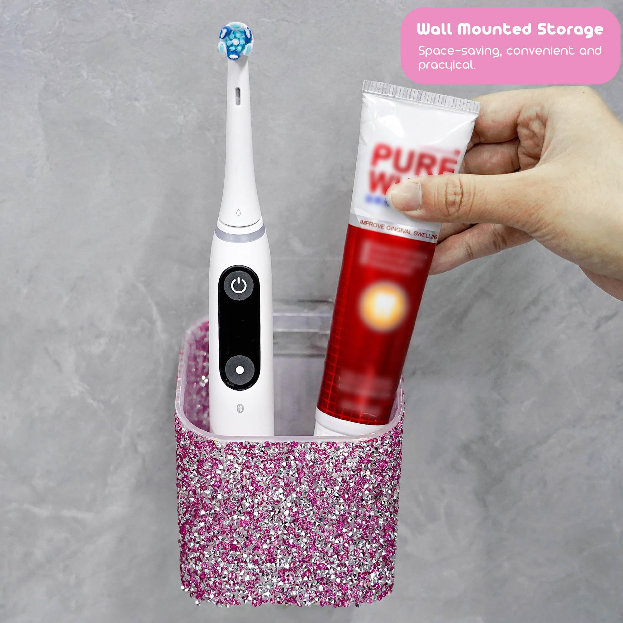 Biiange Pink Magnetic Toothbrush Holder – Butterfly Acrylic Stand With Drain Holes For Electric Toothbrush & Paste - View #8