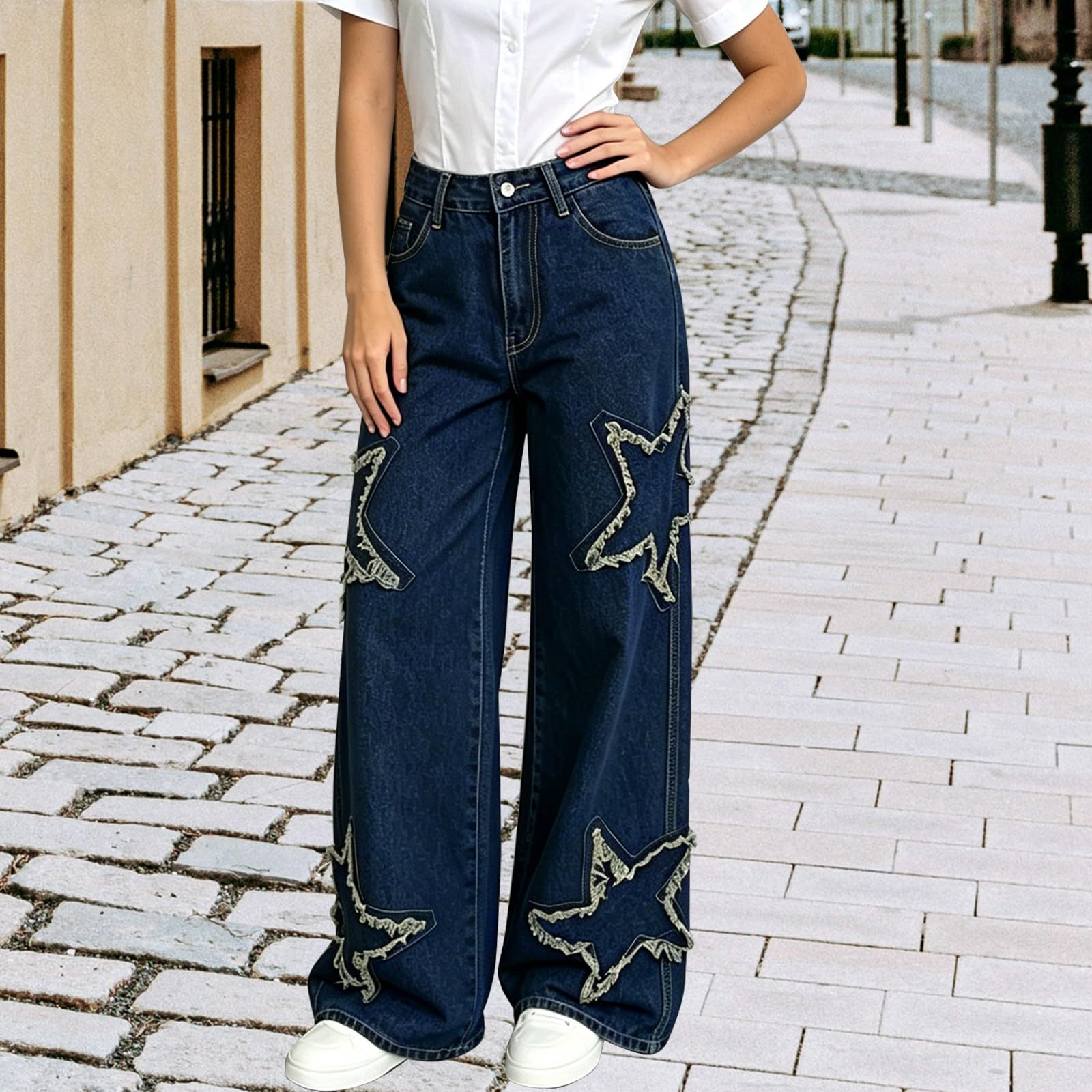 Jeans Donna Leggeri Elasticizzati Jeans Baggy Gamba Larga Larghi Pantaloni Elasticizzati Casual Leggeri Palazzo Pantaloni Denim Vita Alta Curvy Wide Leg Comodi Pantalone Con Tasche Eleganti Vintage