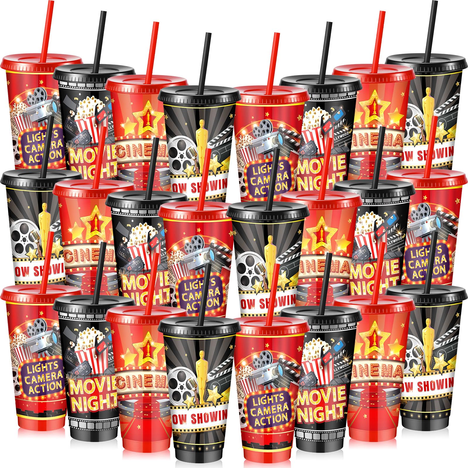 Uiifan 24 Stück Filmabend Party Dekorationen Filmbecher mit Deckel und