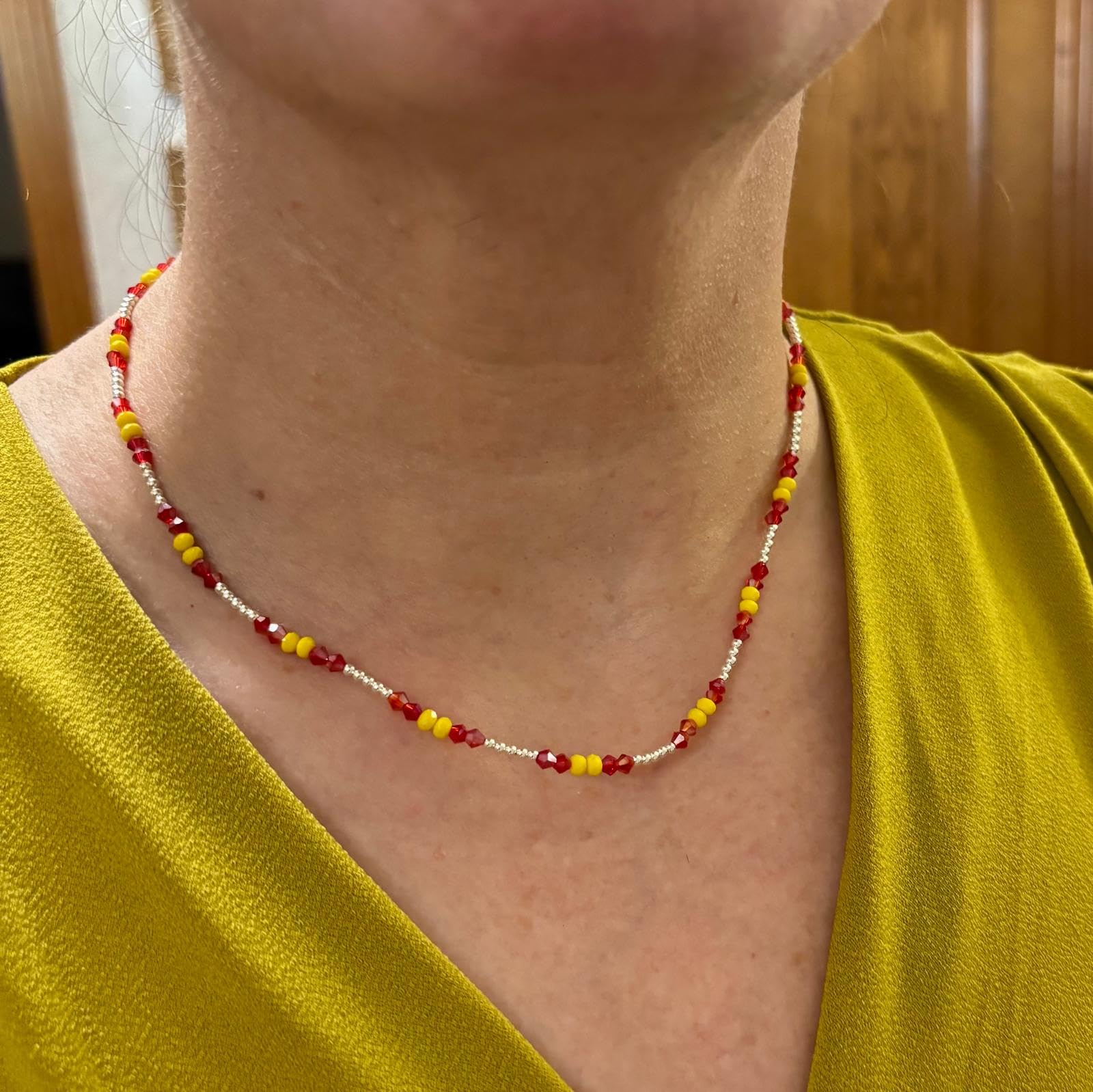Collar Bandera España Plata 925 Piedras Facetadas 44cm