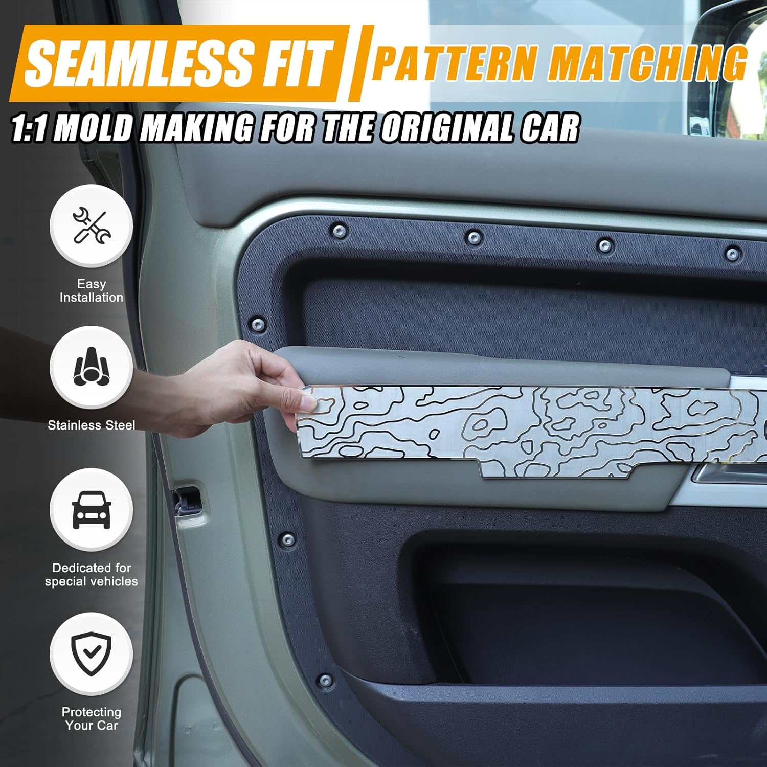 Car Inner Door Cover Trim Panel Compatible with Land Rover Defender 110 130 2020-2024 Stainless Steels Interior Door Decorative Panel Sticker Interior Accessories 4 PCS (Silver)