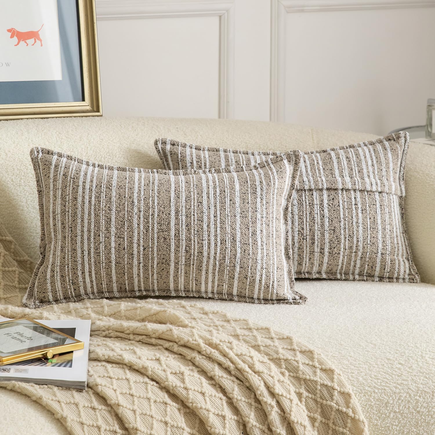 Taie d'oreiller 40x60 cm pour canapé salon : housses de coussin bouclées beiges