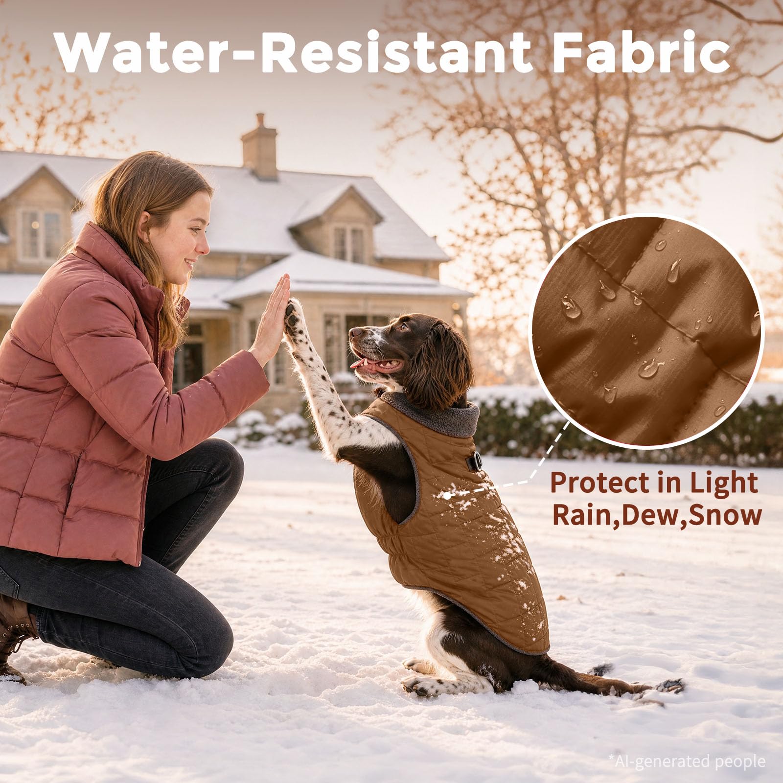 JoyDaog Warmer Fleece-Hundemantel mit strapazierfähigem Geschirr und D-Ring, wasserdichte Hundejacke für mittelgroße Hunde, Hundeweste für den kalten Winter, brüniertes Khaki, Größe L