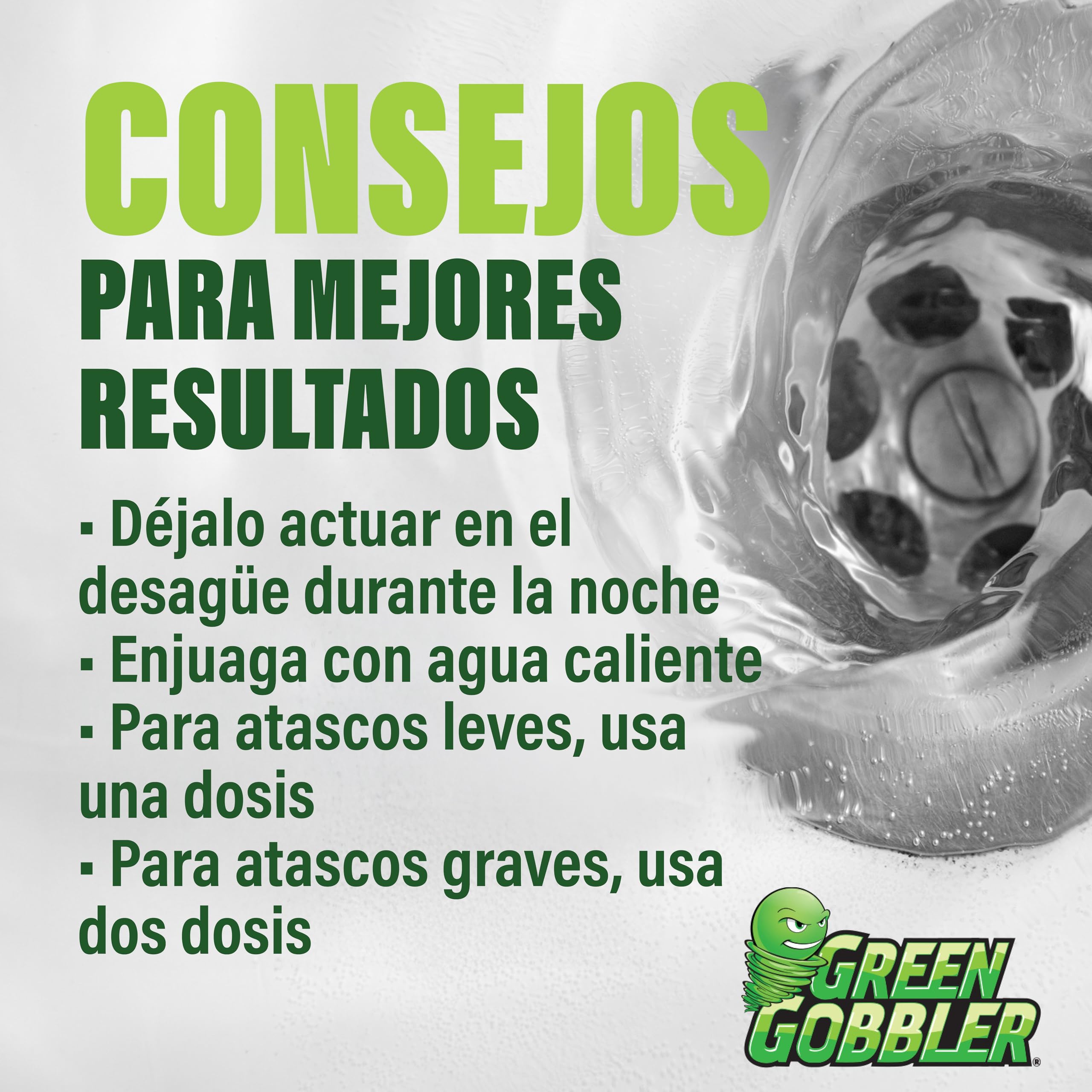 Green Gobbler - Desatascador de Tuberías - Disuelve Pelo y Materiales Orgánicos en Inodoros, Lavabos y Desagües - 3.8 L