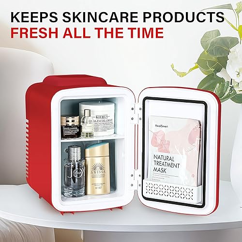 Miniatura 4 de YSSOA Mini refrigerador portátil de 4 litros6 latas, refrigeradores compactos, 100% sin freón, para alimentos, bebidas, cuidado de la piel, rojo