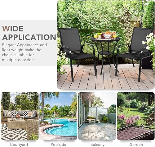 Miniatura 9 de Tangkula 2 sillas de comedor para patio, sillas de bistró para exteriores con reposabrazos curvos, tela fácil de secar, marco de acero reforzado,