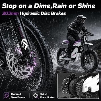 Adults Electric Dirt Bike 2000W/3000W, 48V 23Ah Removable Battery, Full Suspension 20 Fat Tire Mountain Bike, High-Speed Ebike with 7-Speed Gears & UL Certified
