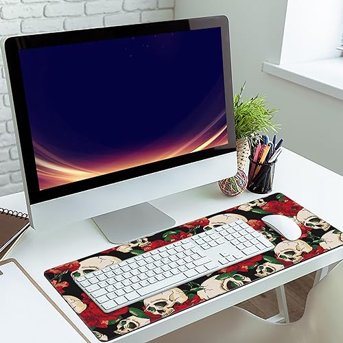 Miniatura 6 de Alfombrilla de escritorio, alfombrilla de mouse para juegos de calavera y flores, alfombrilla de mouse extendida XXL para oficina, computadora,