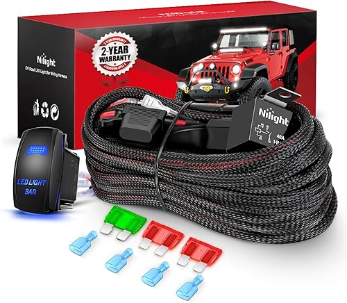 Miniatura 19 de Nilight Kit de arnés de cableado de barra de luz LED, 12 AWG, resistente, 12 V, 5 pines, interruptor basculante de encendido y apagado láser