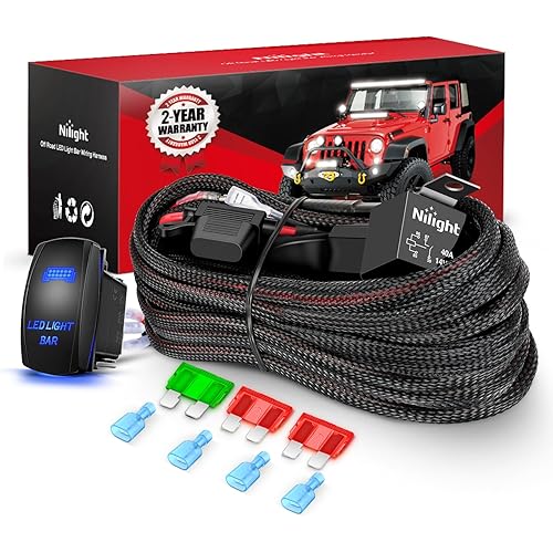 Nilight Wiring Harness Kit Nylon 12 AWG 2 Leads 12V 5Pin Rocker Switch Laser On Off Power Relay Blade Fuse for LED Light Bar Off Road Lights on Cars Jeep Boat Trucks