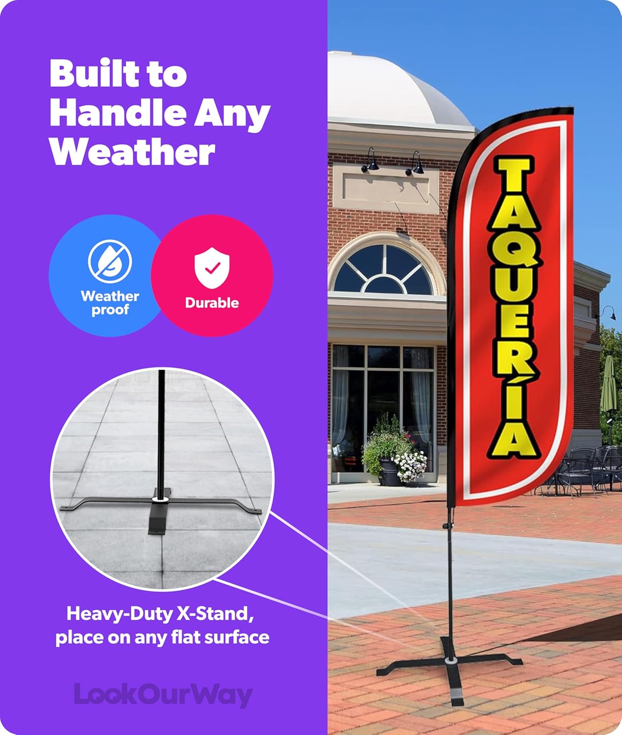 LookOurWay Feather Flag Restaurant Themed Complete Set with Poles and X-Stand Base, 5-Feet