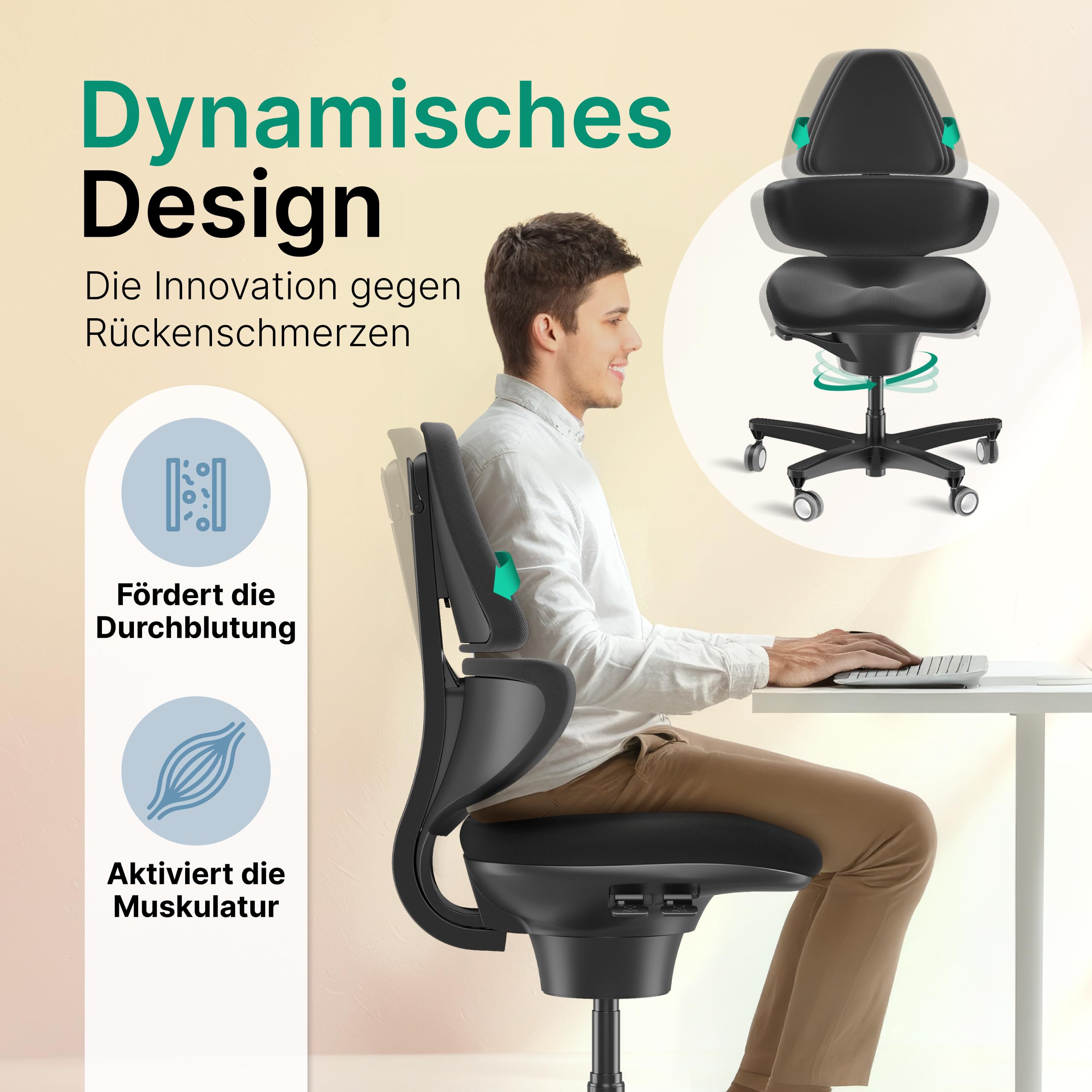 CoreChair Elite (Formstrick) Bürostuhl | Ergonomischer Bürostuhl mit bis zu 150kg Belastbarkeit. Orthopädischer Schreibtischstuhl mit 360° Beweglichkeit, Beckenstütze & Rückenlehne. (schwarz)