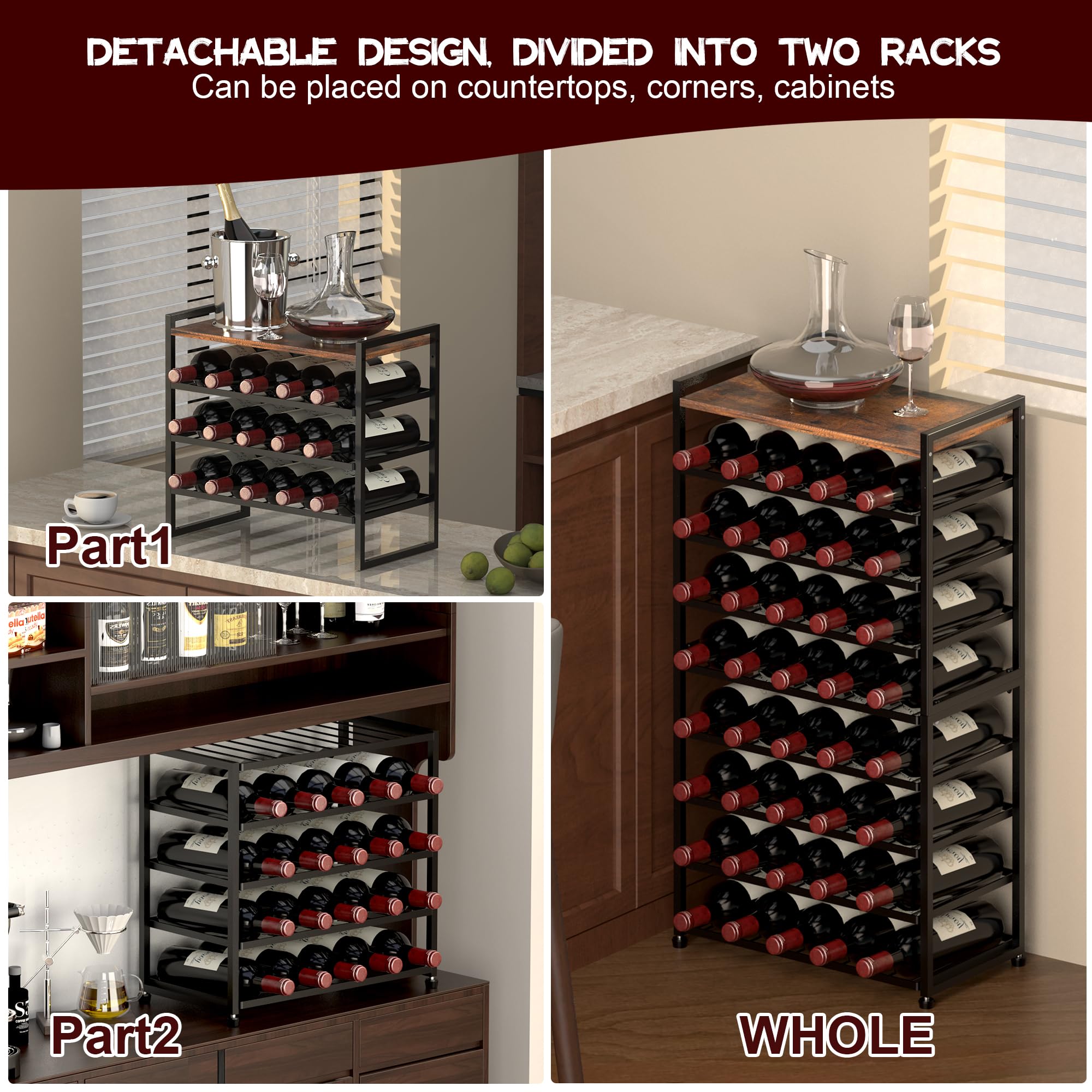 Estante de vino para 40 botellas, 8 niveles, metal, soporte de exhibición para cocina y bar