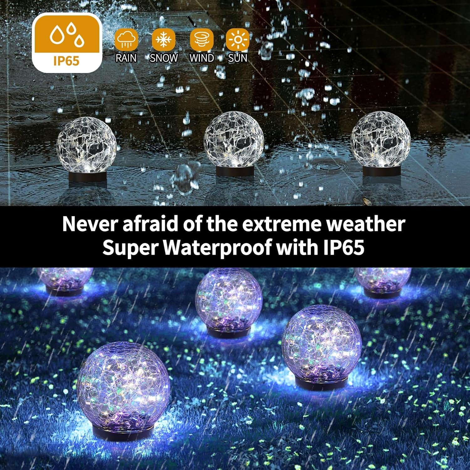 4 luci solari a globo per esterni, impermeabili, per giardino, sfera di vetro incrinato, luci solari per esterni, decorazioni per esterni e esterni, per patio e cortile, prato, cortile