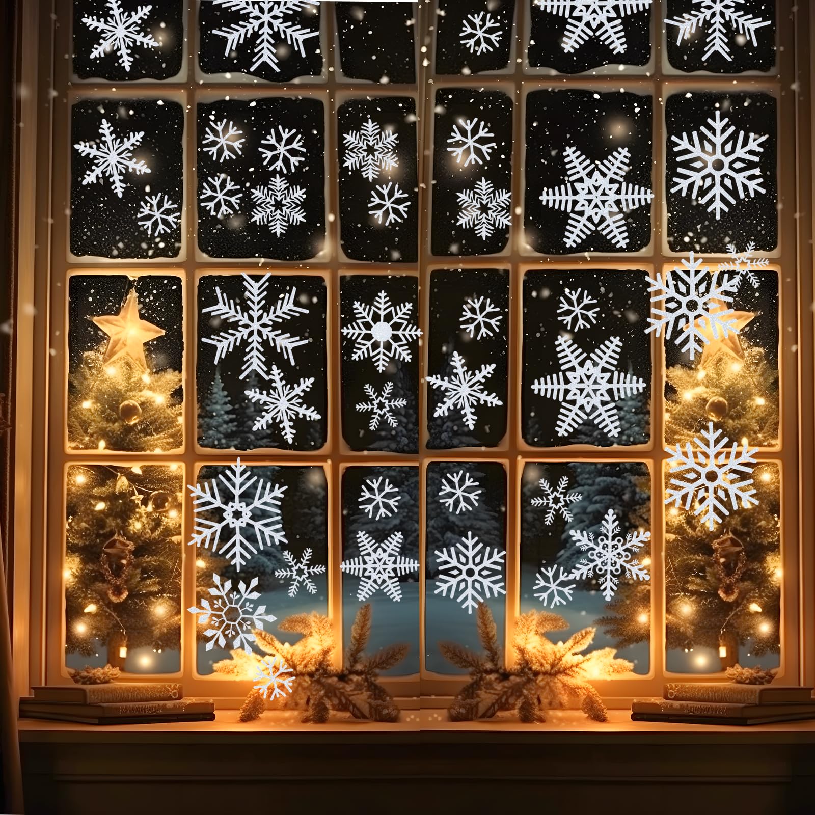DHQH 54PCS White Snowflakes Window Decorations Clings Decal Stickers, Snowflake Waterproof Vinyl Stickers for Window Glass Classroom Home for Winter Wonderland Frozen Theme Party.