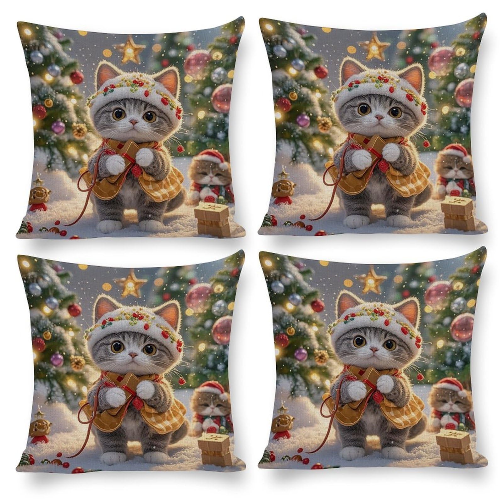 Housse de coussin chat de Noël déco canapé pour une ambiance cocooning au salon