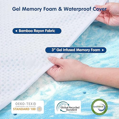 Miniatura 3 de CHUN YI Cubrecolchón de espuma viscoelástica de 3 pulgadas, tamaño matrimonial, de gel de ventilación refrescante, protector de colchón de alta