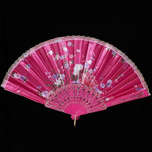 Miniatura 8 de Babeyond - Abanico floral de mano plegable vintage, abanico de mano con encaje y diferentes patrones, abanico de tela para boda y fiesta
