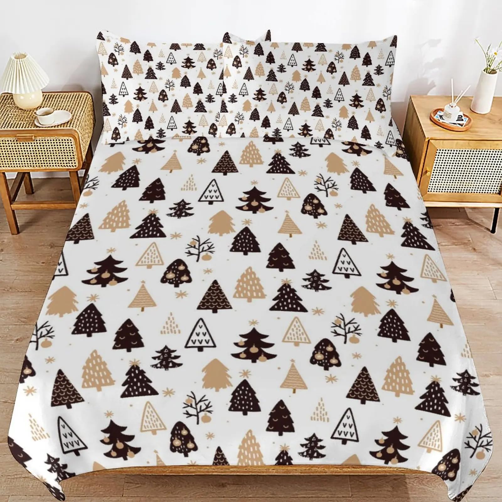 Housse de couette Noël 140x200 lit enfant sapin avec taies d'oreiller linge de lit réveillon