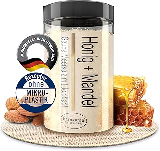 Sauna Salz Peeling Honig Mandel – 400 g Meersalz-Körperpeeling mit Jojobaöl & Vitamin E – Dusch- & Body Scrub für alle Hauttypen – Vegan & ohne Parabene – ohne Microplastik