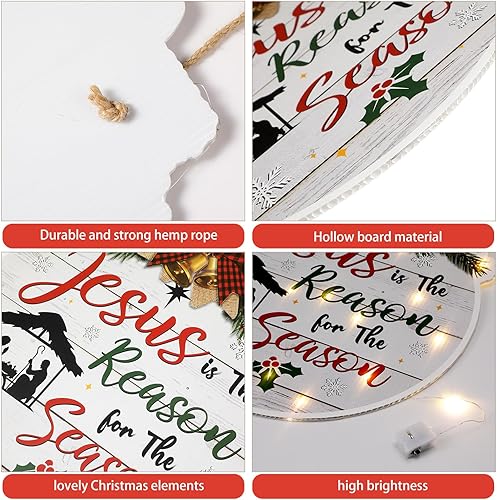 Miniatura 3 de Capoda Letrero de puerta de Navidad con cadena de luces LED, decoración religiosa para colgar en la puerta de Jesús, letrero de puerta colgante