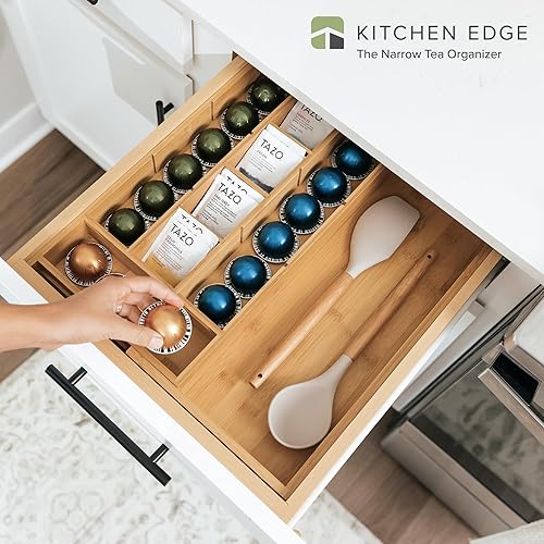 Miniatura 10 de KitchenEdge Organizador de cajones de cocina para bolsitas de té y café, expandible de 10 a 17 pulgadas, 10 compartimentos de almacenamiento,