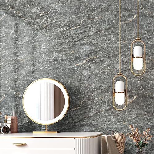 Miniatura 5 de Papel adhesivo de mármol gris para despegar y pegar, papel tapiz de mármol brillante para encimera, despegar y pegar, impermeable, envoltura de