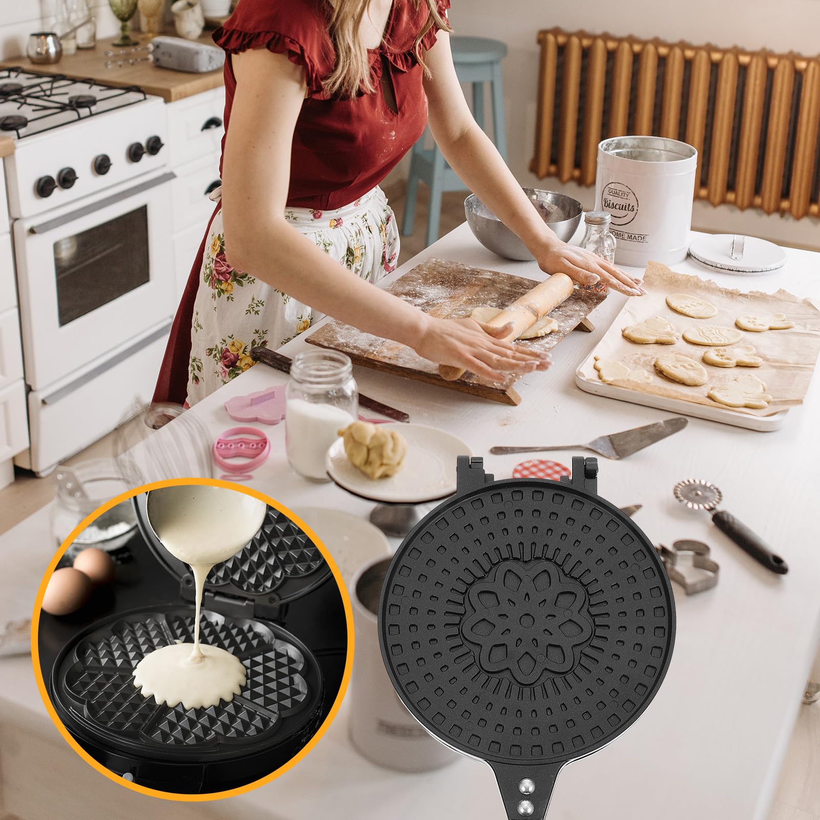 ibasenice Moule à Glace Antiadhésif en Alliage D'aluminium 17 Cm, Poêle à Œufs Roulés pour Gaufres et Cornets de Crème Glacée, Cuisson Uniforme pour Desserts Maison