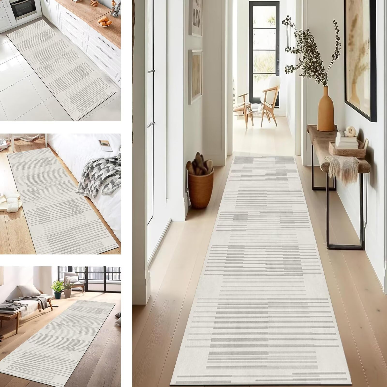 Tapis de couloir pour entrée et cuisine tapis de sol lavable gris