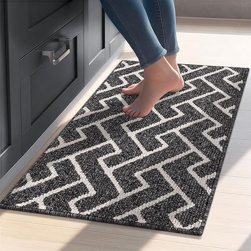 Miniatura 7 de hicorfe Juego de alfombras y tapetes de cocina, alfombra antideslizante de polipropileno súper absorbente, tapete suave y cómodo, lavable para Negro