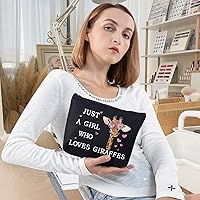 Vista 4 de LEVLO Divertida bolsa de cosméticos – Regalo para amantes de los animales – Just A Girl Who Loves Giraffes Makeup Zipper Bag Bag, Ama a la jirafa