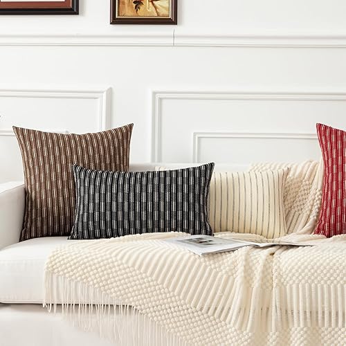 Miniatura 5 de Kevin Textile - Juego de 2 fundas de almohada rectangulares, fundas de almohada decorativas de lino a rayas para sofá, dormitorio, sala de estar, 12