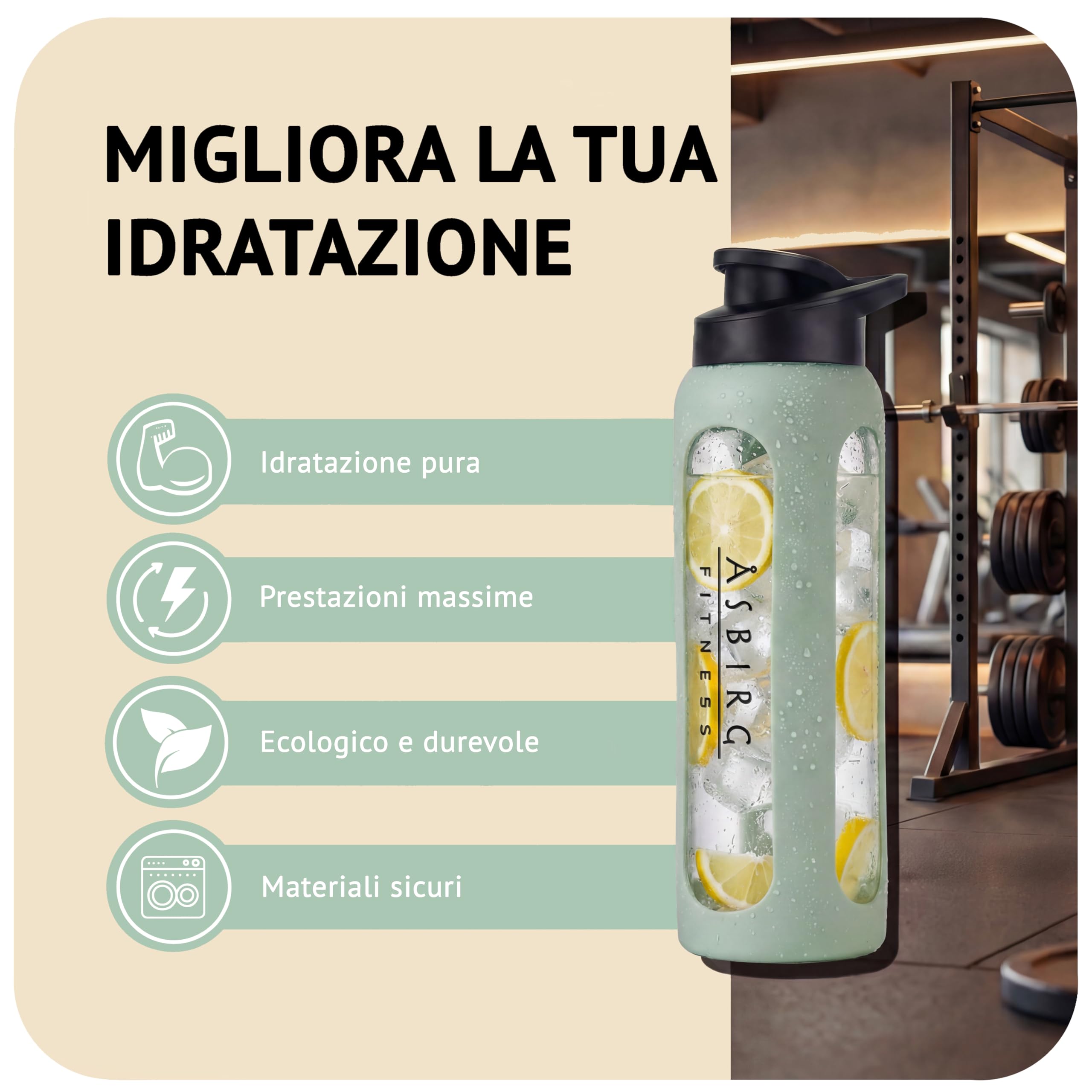 Shaker Proteine in Vetro 700 ml – Senza BPA, a Prova di Perdite & Robusto – Shaker per Proteine con Palla Mixer in Vetro Borosilicato – Bottiglia per Frullati e Sport | Verde Pastello