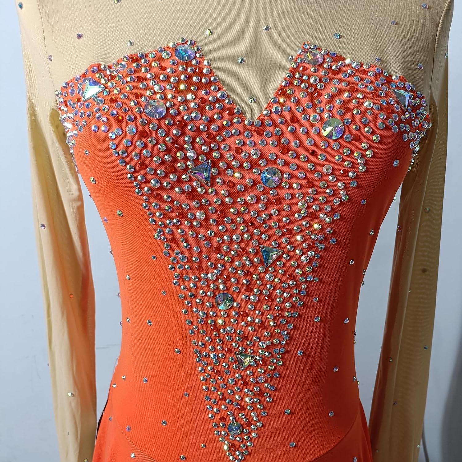 LIUHUO Figure Skating Dress Girls Women Elegant Quality Crystals Competition Orange